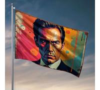 Décorations de bière pour homme grotte Un portrait stylisé d'un homme dans un costume sur fond coloré abstrait. Drapeau amusant décoration universitaire décorations de grotte (120 x 180 cm)