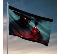 Décorations de bière pour homme grotte une figurine menaçante métier à tisser au-dessus d'un train à vapeur dans une scène brumeuse et étrange, drapeau de scène effrayante, accessoires de décoration