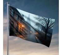 Décorations de bière pour homme, grotte une rue pavée doublée avec drapeau de maisons en brique, décoration amusante pour l'université (60 x 90 cm)