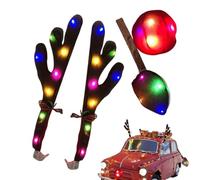 Décorations De Bois De Renne pour Voiture Bois De Cerf LED avec Nez | Décoration De Noël Avec Queue Pour Véhicule Automobile SUV Extérieur Vitre Toit Plafond Affichage De