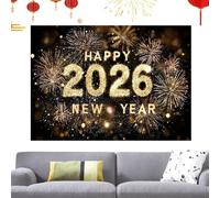 Décorations de bonne année - Panneau de la veille des fêtes de 82 x 59 pouces, bannière de fête en polyester, de bonnes fêtes du Nouvel An, décoration intérieure et