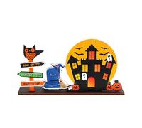 Décorations de bureau d'Halloween, panneaux de centres de table d'Halloween, décoration de plateau rustique à niveaux de ferme - Panneau de table rustique en bois avec décoration