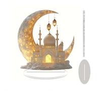 Décorations de bureau en forme de lune 2D en acrylique plat pour l'islam musulman, le Ramadan, l'Aïd, accessoires arabes pour table, étagères, maison, vacances, décoration de fête