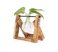 Décorations de Bureau, Vase à Ampoule végétale avec Support en Bois Massif rétro et Support de Tige rotative en métal pour Les Plantes hydroponiques, 6.3"x 5.5"