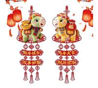 Décorations de chevaux chinois du Nouvel An - Décoration à suspendre avec signe du zodiaque 2026, pendentifs en bronze or rose - Pièces de monnaie - Pendentif lune festif pour propriétaire, porte