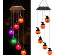 Décorations de Citrouille d'halloween, Carillons Éoliens Solaires de Citrouille Multicolores LED Étanches Lumières Halloween pour Enfants Cadeaux Décor Extérieur pour Porche, Cour, Jardin