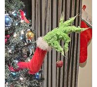 Décorations de corps de voleur de Noël, bras et tête de grinch en toile de jute avec bras en peluche pour cheminée, porte, fenêtre (main uniquement)