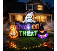 Décorations de cour gonflables d'Halloween de 2,4 m, panneau gonflable avec fantôme, citrouille et chat de sorcière, lumières LED intégrées, décoration extérieure gonflable pour pelouse, jardin, fête