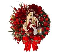 Décorations de couronne de la Sainte Famille Nouvelle scène éclairée Décorations de porte de Noël Couronnes de Noël pour la porte d’entrée Couronne de Noël extérieure pour les vacances à la maison (A