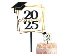 Décorations de cupcake de classe diplômée Deux mille vingt-cinq décorations de cupcakes, décorations de cupcake en acrylique de remise de diplôme, brochettes solides noires et dorées, accessoires pour