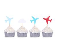 Décorations de cupcakes avec nuage et avion pour fête prénatale, décoration de la façon dont les mouches de temps sont le thème des fournitures de fête d'anniversaire (24 comptes)
