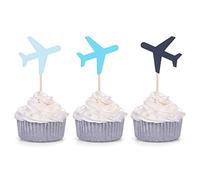 Décorations de cupcakes avion bleu pour fête prénatale, décoration de la façon dont les mouches de temps et d’avion - 24 pièces