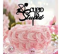 Décorations de cupcakes Cupid Is Stupid personnalisables avec initiales de nom de famille pour fête prénatale - Réutilisables et élégantes - Monogramme en acrylique - Noir