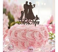 Décorations de cupcakes Mr And Mrs Brown pour enterrement de vie de jeune fille, fête prénatale, décoration de gâteau fabuleuse silhouette de couple personnalisée avec écriture en acrylique noir
