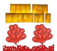 Décorations de demande - Décorations « Will You Marry Me », 15 sacs en papier, 12 ballons en forme de cœur, 24 bougies sans flamme, 1000 pétales de rose, sacs lumineux pour la nuit, la Saint-Valentin