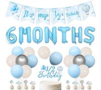 Décorations de demi-anniversaire en montgolfière, 1/2 façon vers le premier anniversaire, bannière, gâteau et cupcake pour fête sur le thème de l'air chaud