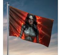 Décorations de dortoir pour les gars de l'université aura ardente : une femme en cuir blanc sur fond de lave drapeau de gymnastique drapeau de marquage (152 x 244 cm)