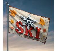 Décorations de dortoir pour les gars de l'université Aventure enneigée : ski à travers les feuilles d'automne, décorations de cour, drapeaux de campagne garçon (60 x 90 cm)