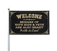 Décorations de dortoir pour les gars de l'université, bienvenue « Beware of Wife » - Les enfants et les animaux domestiques sont également ombragés - Le mari est cool - Drapeaux d'université pour les