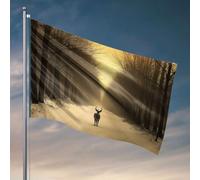 Décorations de dortoir pour les gars de l'université, cerf debout sur un chemin enneigé dans une forêt. Drapeau pour garçons Drapeau pour meubles de salle de jeux (60 x 90 cm)