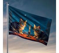 Décorations de dortoir pour les gars de l'université, deux chats assis à une table avec une bougie entre eux. Drapeau de jardin, accessoires amusants pour dortoir (120 x 180 cm)