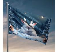 Décorations de dortoir pour les gars de l'université, deux lapins blancs au pays des merveilles d'hiver, drapeau d'extérieur pour chambre (120 x 180 cm)