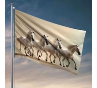 Décorations de dortoir pour les gars de l'université, quatre chevaux blancs qui courent ensemble. Drapeau de jardin Accessoires de drapeau de jardin amusants pour dortoir (152 x 244 cm)