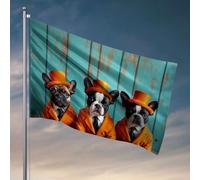 Décorations de dortoir pour les gars de l'université, trois chiens élégants en costume orange. Drapeau Accessoires de dortoir essentiels pour dortoir universitaire (120 x 180 cm)