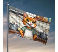 Décorations de dortoir pour les gars du collège Un chef de chat joyeux dans la cuisine. Drapeau pour garçons Drapeau pour meubles de salle de jeux (120 x 180 cm)