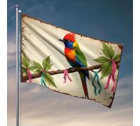 Décorations de dortoir pour les gars du collège Un oiseau coloré perchoir sur une branche orné de rubans. Drapeau de jardin Accessoires de drapeau de jardin amusants pour dortoir (152 x 244 cm)