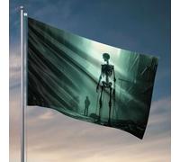 Décorations de dortoir pour les gars du collège Un squelette géant métier à tisser sur deux personnes dans une allée étrange et brumeuse. Drapeau pour les garçons Drapeau pour les meubles de salle de