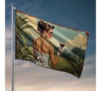 Décorations de dortoir pour les gars du collège vintage femme profitant du vin rouge dans le paradis tropical, drapeau de gym, drapeau de marquage (152 x 244 cm)