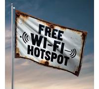 Décorations de dortoir pour les gars du collège Wi-Fi gratuit hotspot disponible drapeau manches à air drapeau extérieur pour chambre gars (30 x 45 cm)