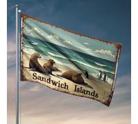 Décorations de dortoir pour les gars universitaires, pingouins et phoques se détendant sur la plage dans les îles Sandwich, drapeau de gym, drapeau de marquage (152 x 244 cm)