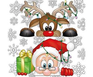 Décorations de fenêtre Coucou Père Noël et Rudolph le Renne - Avec 28 flocons de neige -Super Décorations de Noël
