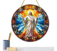 Décorations de fenêtre de la Nativité,Ornements de la Nativité, Panneau de porte rond en acrylique 2D Jésus, Décor d'arbre de noël religieux, décoration de scène de la nativité, ornement de porte d'en