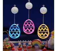 Décorations de Fenêtre de Pâques, 3Pcs Guirlande Lumineuse LED pour Fenêtre avec Ventouses, Guirlande Lumineuse de Pâques à Suspendre, Lumières LED Joyeuses Pâques, Décorations de Pâques (3Pcs)