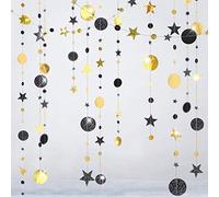 Décorations de fête à Paillettes Noires et dorées - Guirlande d'étoiles à Suspendre pour Le Ramadan - Bannière de Fond pour Mariage, Anniversaire, Enterrement de Vie de Jeune Fille, Retraite, Nouvel