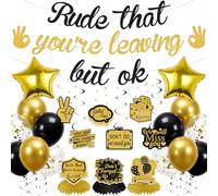 Décorations de fête amusantes - Fournitures de fête d'adieu noir et doré grossier que vous quittez mais OK Bannière Ballons, We Will Miss You Centre de table pour collègue, adieu à la retraite