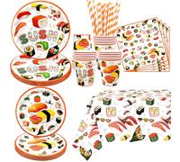 Décorations de fête d'anniversaire à sushis, y compris assiettes, tasses, serviettes, nappes, pailles, pour fournitures de fête sur le thème des sushis