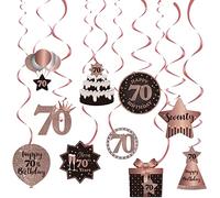 Décorations de fête d'anniversaire à suspendre pour 70e anniversaire - Décoration de plafond - 70 tourbillons en aluminium avec découpes pour 70 ans - Or rose