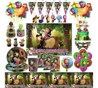 Décorations de fête d'anniversaire à thème Masha et l'ours, vaisselle jetable, tasses, assiettes, serviettes, ballons d'arrière-plan, fournitures de fête pour enfants 10pcs Cake toppers