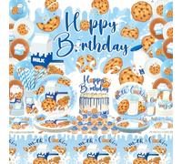 Décorations de fête d'anniversaire au lait et biscuits, fournitures de fête au lait, assiettes, tasses, serviettes, nappe, toile de fond « Happy Birthday » - Décorations de gâteau pour fête prénatale