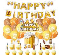 Décorations de fête d'anniversaire de bière, accessoires de fête de bière, comprend des bannières « Happy Birthday » et des décorations de gâteau, des décorations de cupcakes, des ballons pour hommes