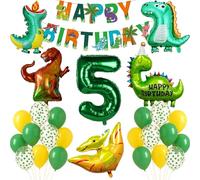 Décorations de fête d'anniversaire dinosaure pour garçons - Fournitures de fête sur le thème de la jungle - Bannière « Happy Birthday » - Ballon en aluminium - Figurine de dinosaure T Rex - Ptéranodon