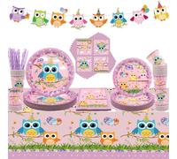 Décorations De Fête D'anniversaire En Forme De Chouette ¿ Jolis Accessoires Sur Le Thème Du Hibou, Comprenant Bannières, Assiettes, Serviettes Etc L'anniversaire Enfants ¿ Pour 20 Invités