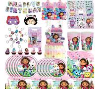 Décorations de fête d'anniversaire Gabby's Dollhouse : Assiettes, sacs cadeaux, décorations de gâteau, piñata, autocollants, bannière et autres cadeaux pour la fête du chat de Gabby Keychain 10Pcs
