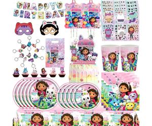 Décorations de fête d'anniversaire Gabby's Dollhouse : Assiettes, sacs cadeaux, décorations de gâteau, piñata, autocollants, bannière et autres cadeaux pour la fête du chat de Gabby Keychain 10Pcs