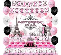 Décorations De Fête D'anniversaire « Happy Birthday Paris » Pour Filles, Rose, Fournitures De Fête D'anniversaire, Toile De Fond De Table, Bannière, Tour Eiffel, Décorations De Cupcakes