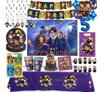Décorations de fête d'anniversaire Harry Potter, vaisselle, gobelets, assiettes, nappes, décorations de gâteau, sacs cadeaux, toile de fond, fournitures pour enfants et baby shower 6pcs blowout
